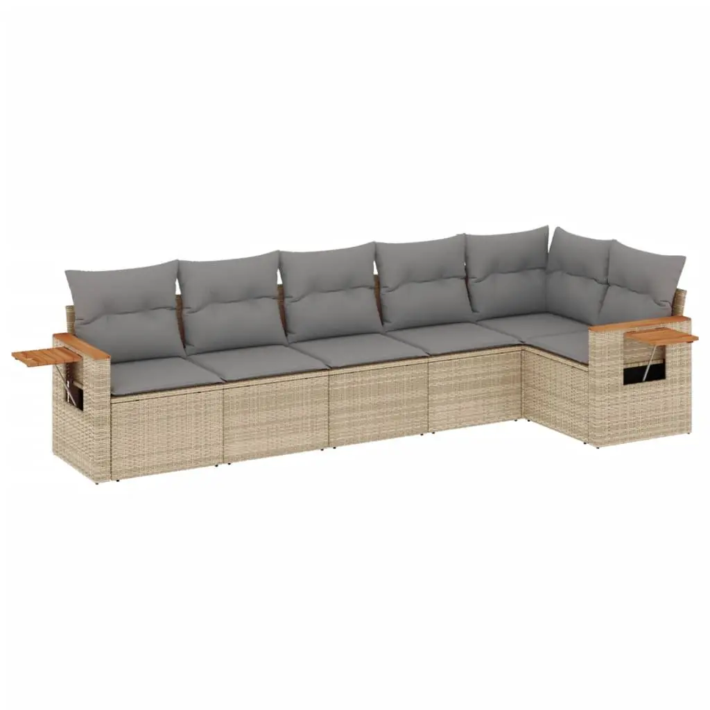 Garden Sofa Set 6 Piece Outdoor Furniture Beige Poly Rattan Patio Sectional