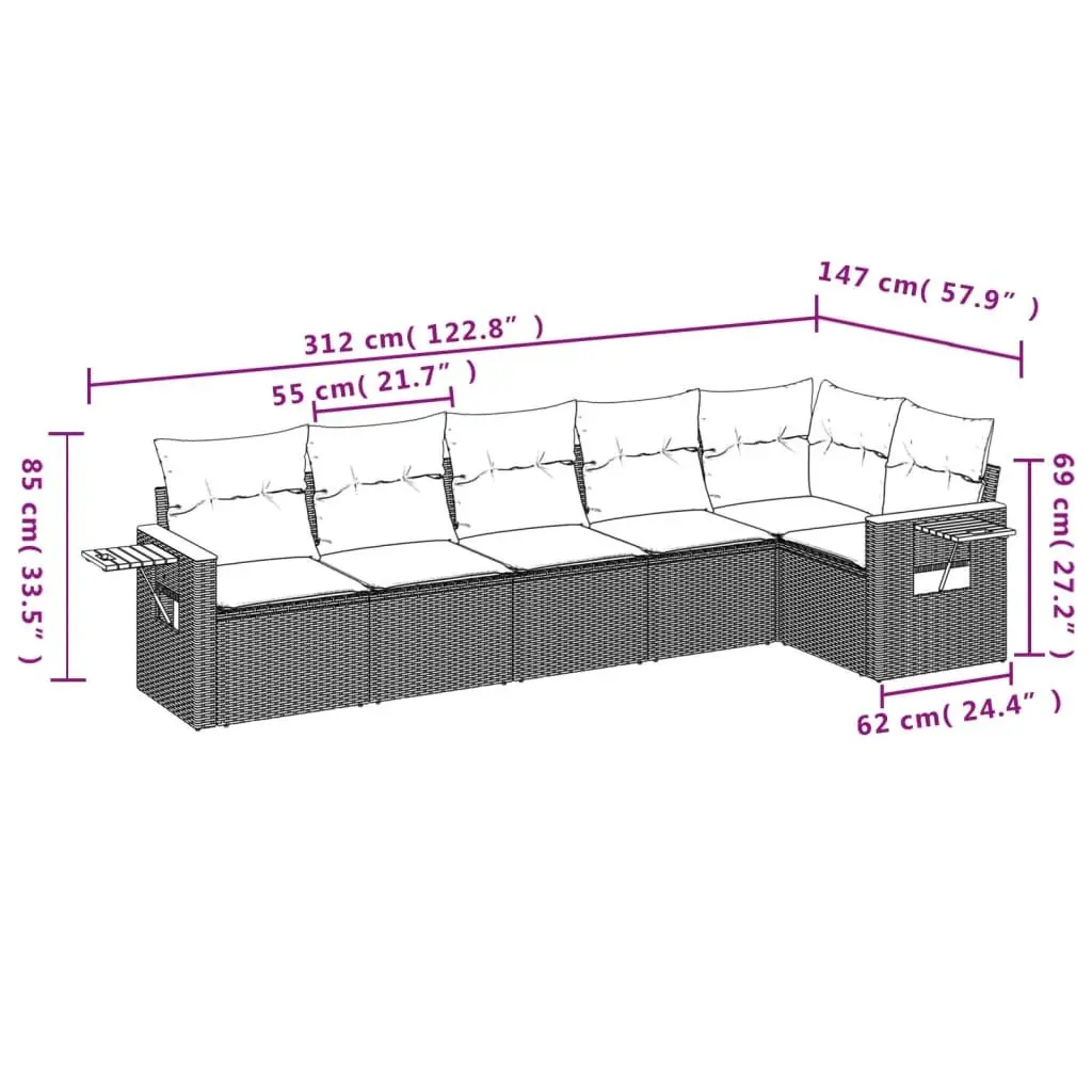 Garden Sofa Set 6 Piece Outdoor Furniture Beige Poly Rattan Patio Sectional