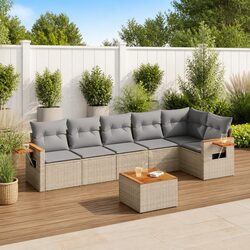Premium 7 Piece Beige Rattan Garden Sofa Set with Cushions