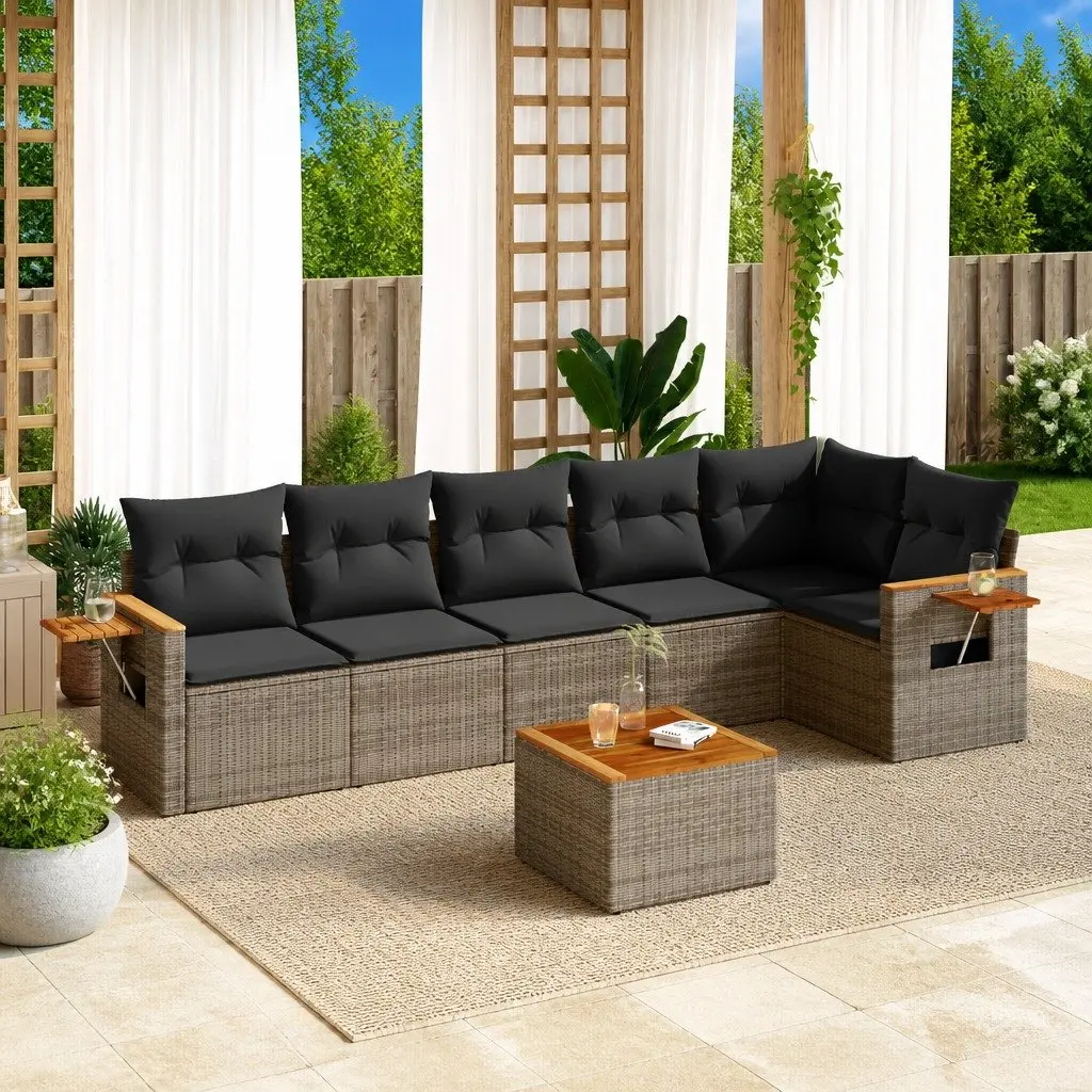 7 Piece Grey Rattan Sofa Set for Outdoors