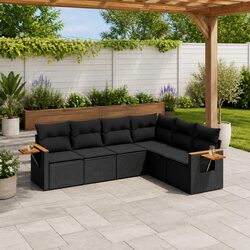 Premium 6 Piece Black Poly Rattan Garden Sofa Set