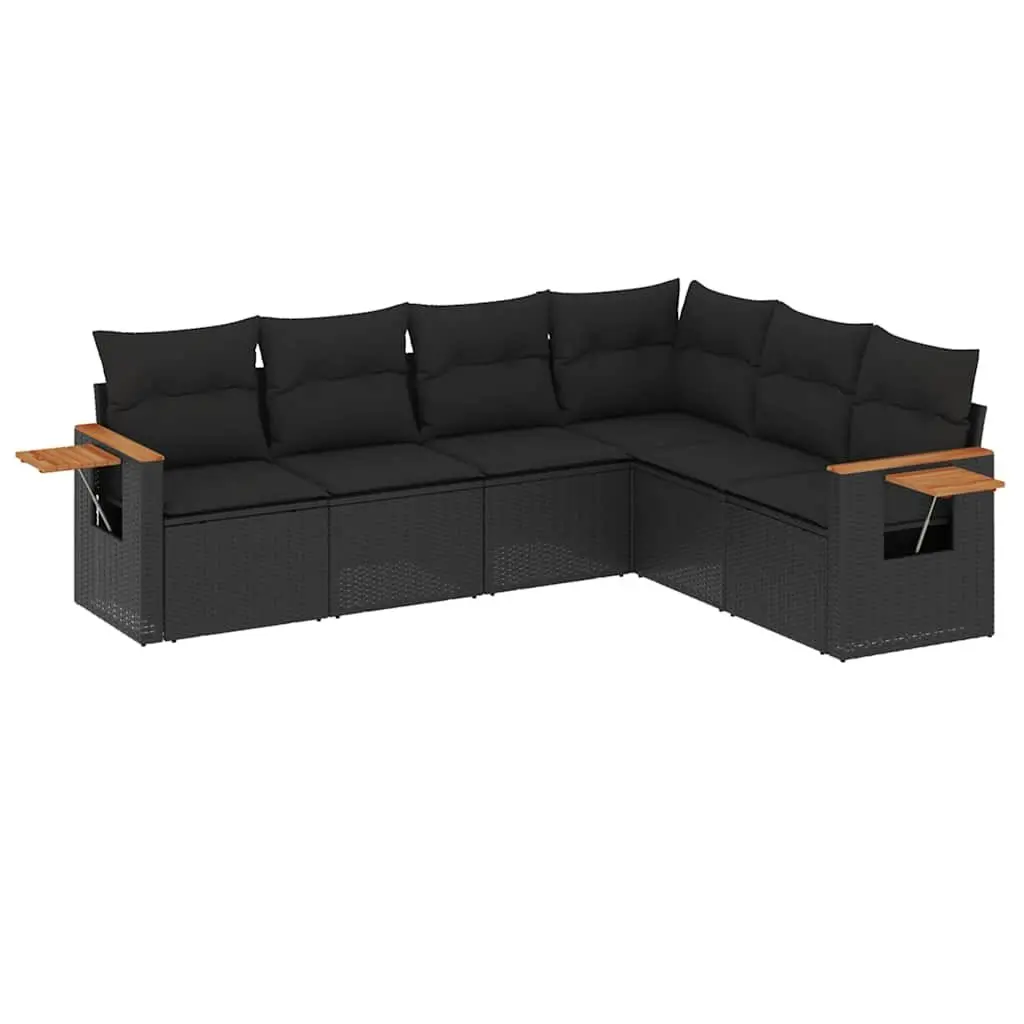 6 Piece Black Poly Rattan Garden Sofa Set