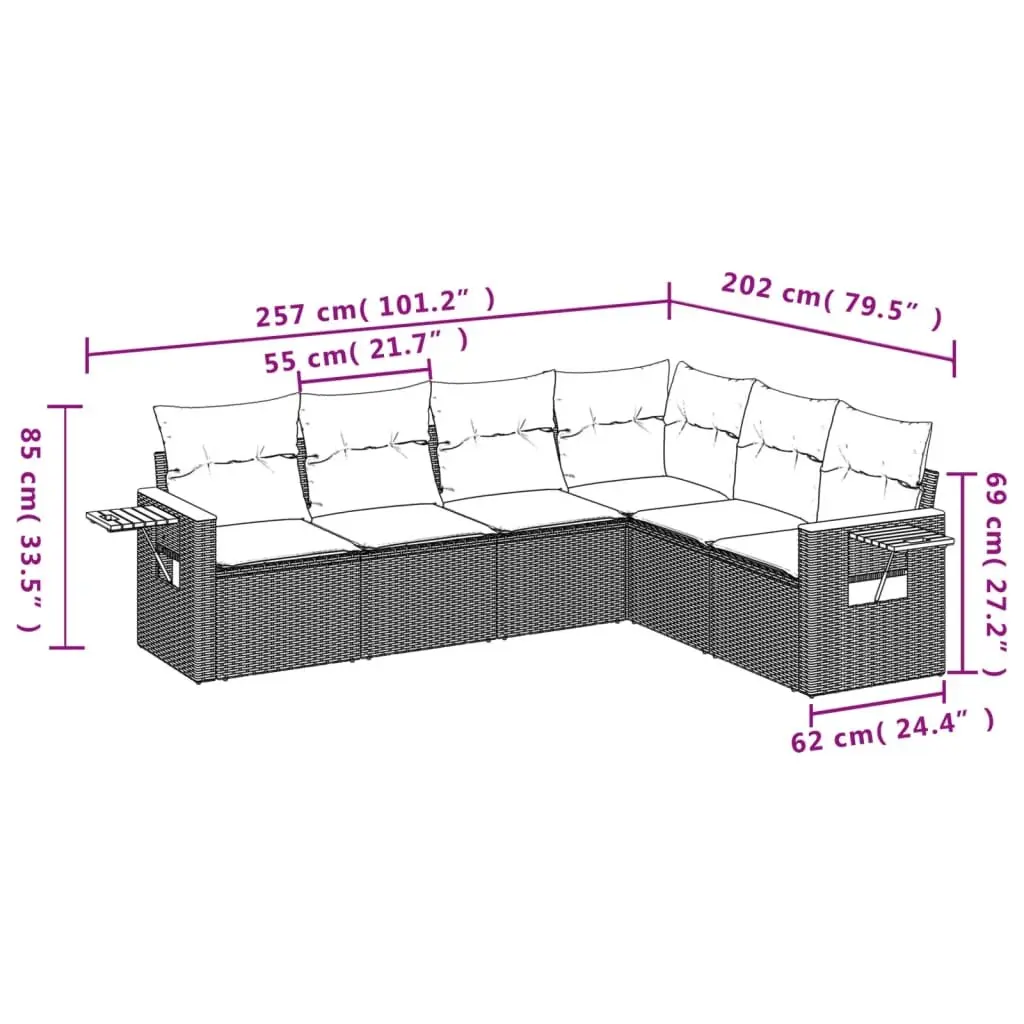 6 Piece Black Poly Rattan Garden Sofa Set