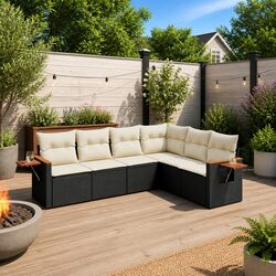 Durable 6 Piece Black Garden Sofa Set with Cushions