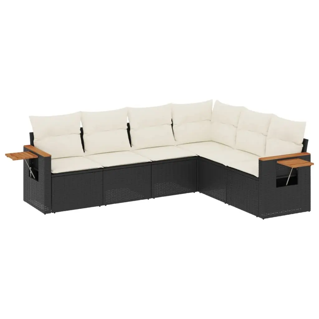 6 Piece Garden Sofa Set PE Rattan Modular Black Outdoor Furniture with Cushions