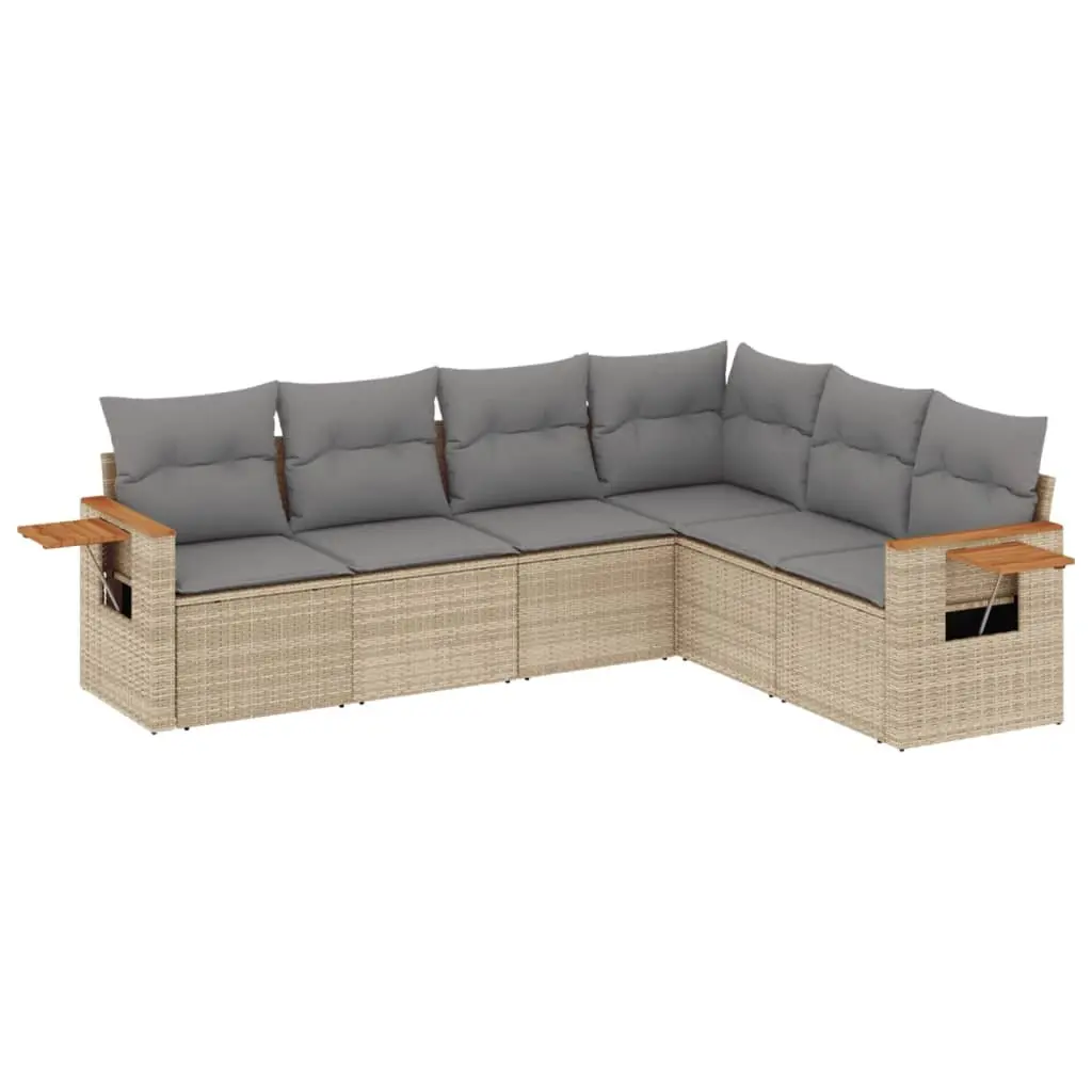 6 Piece Modular Patio Sofa Set in Beige Poly Rattan