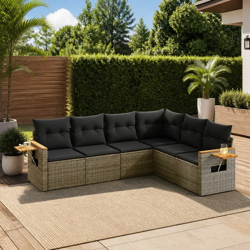 Garden Sofa Set PE Rattan 6 Piece Outdoor Furniture Modular Lounge Grey