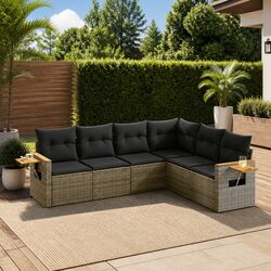 6-Piece Grey Poly Rattan Garden Sofa Set for Outdoors