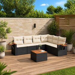 Premium 7 Piece Outdoor Patio Sofa Set in Black Rattan
