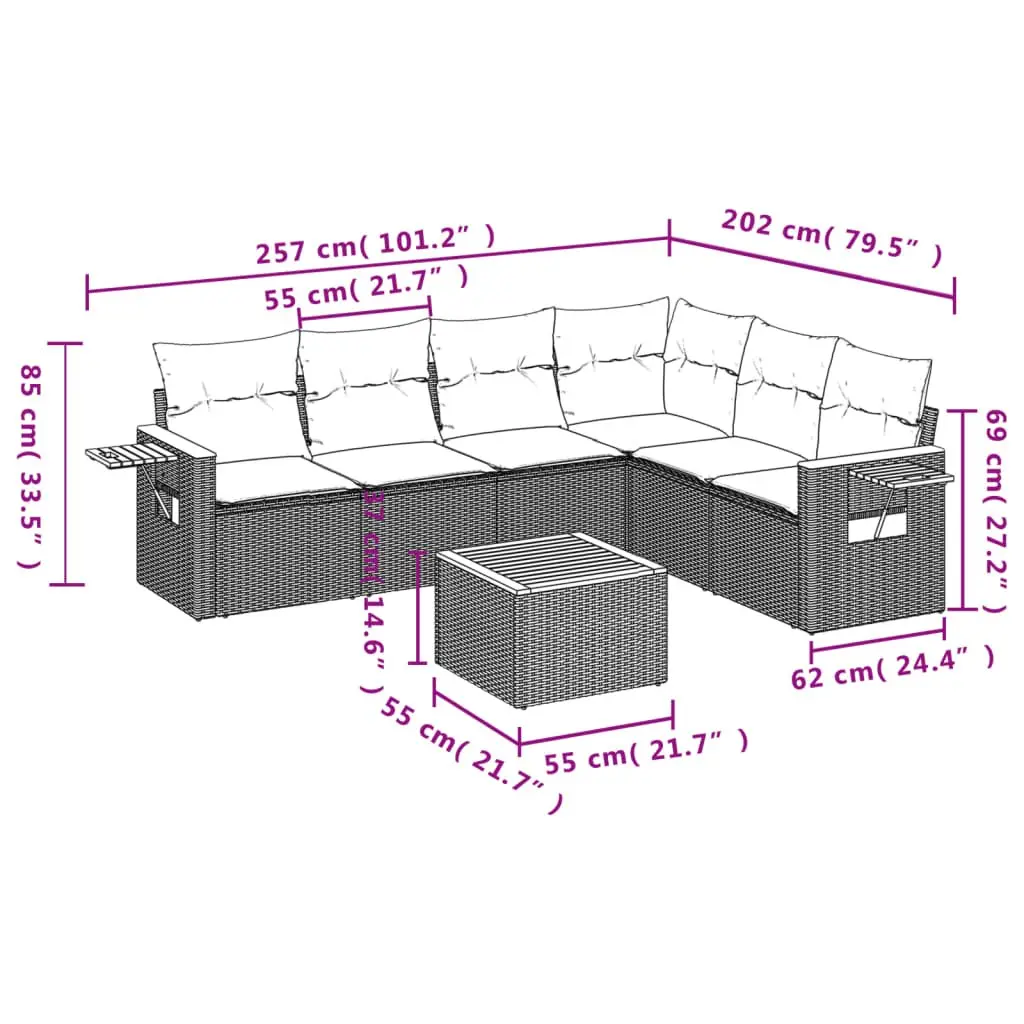 7 Piece Garden Sofa Set Poly Rattan Beige Outdoor Furniture with Cushions