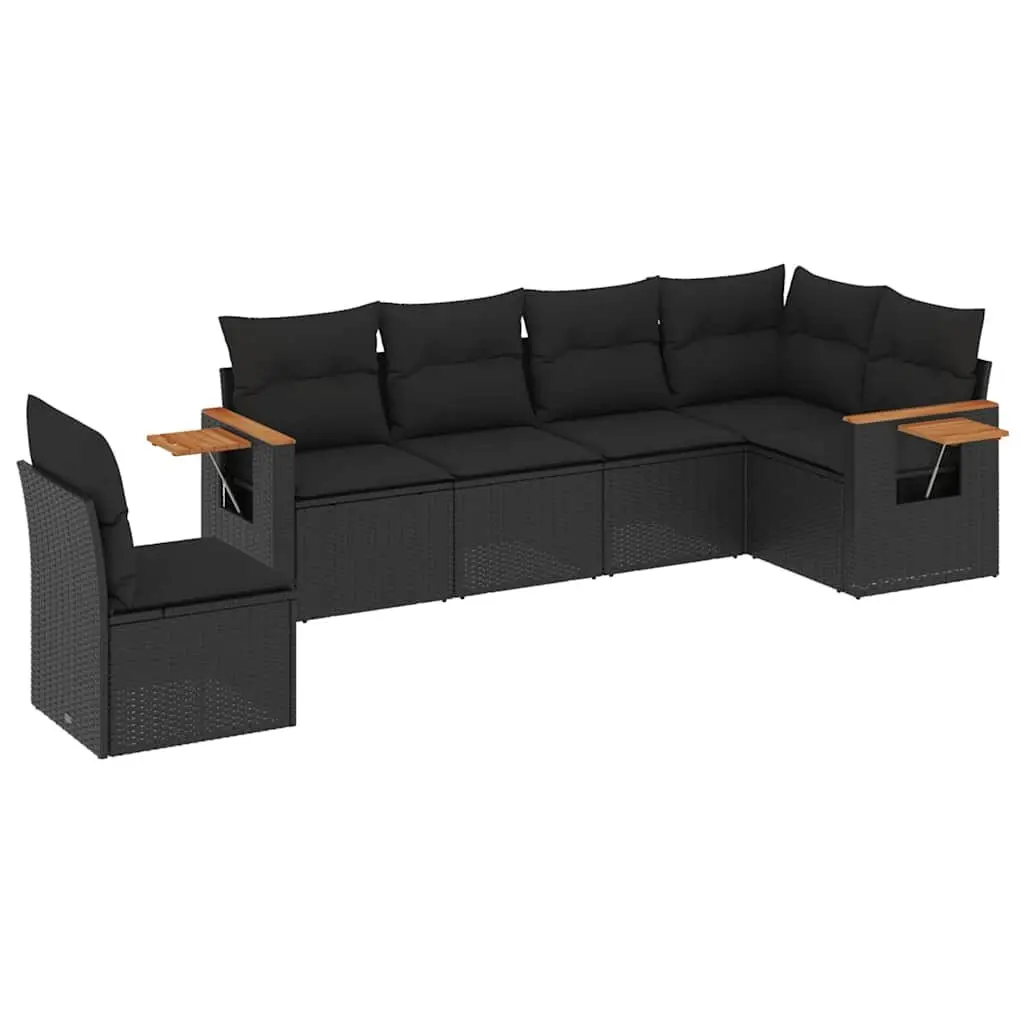 Modular Black Poly Rattan 6 Piece Garden Sofa Set