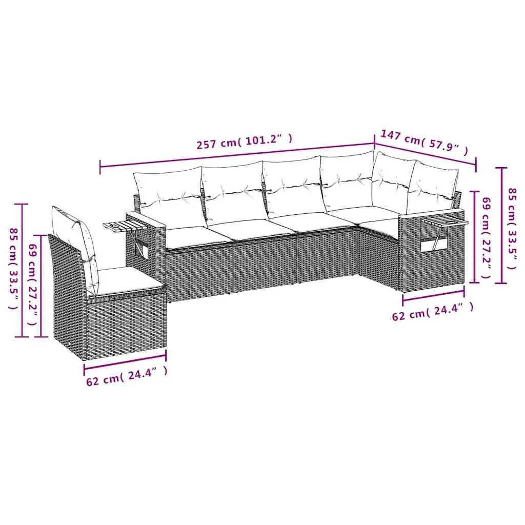 Modular Black Poly Rattan 6 Piece Garden Sofa Set