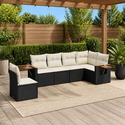 Black Poly Rattan 6-Piece Garden Sofa Set with Cushions