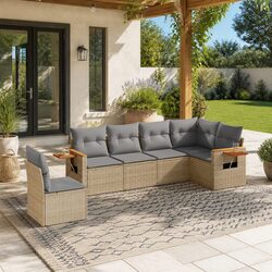 Premium 6-Piece Beige Modular Garden Sofa Set