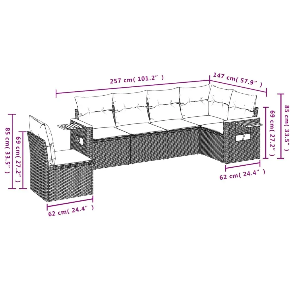 6-Piece Beige Modular Garden Sofa Set