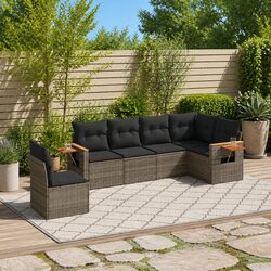 6-Piece Grey Poly Rattan Garden Sofa Set with Cushions