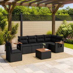 High-Quality 7 Piece Black Rattan Garden Sofa Set