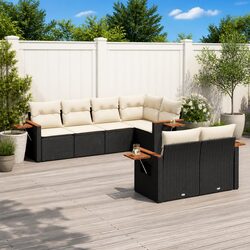Durable 7 Piece Garden Sofa Set in Black Poly Rattan