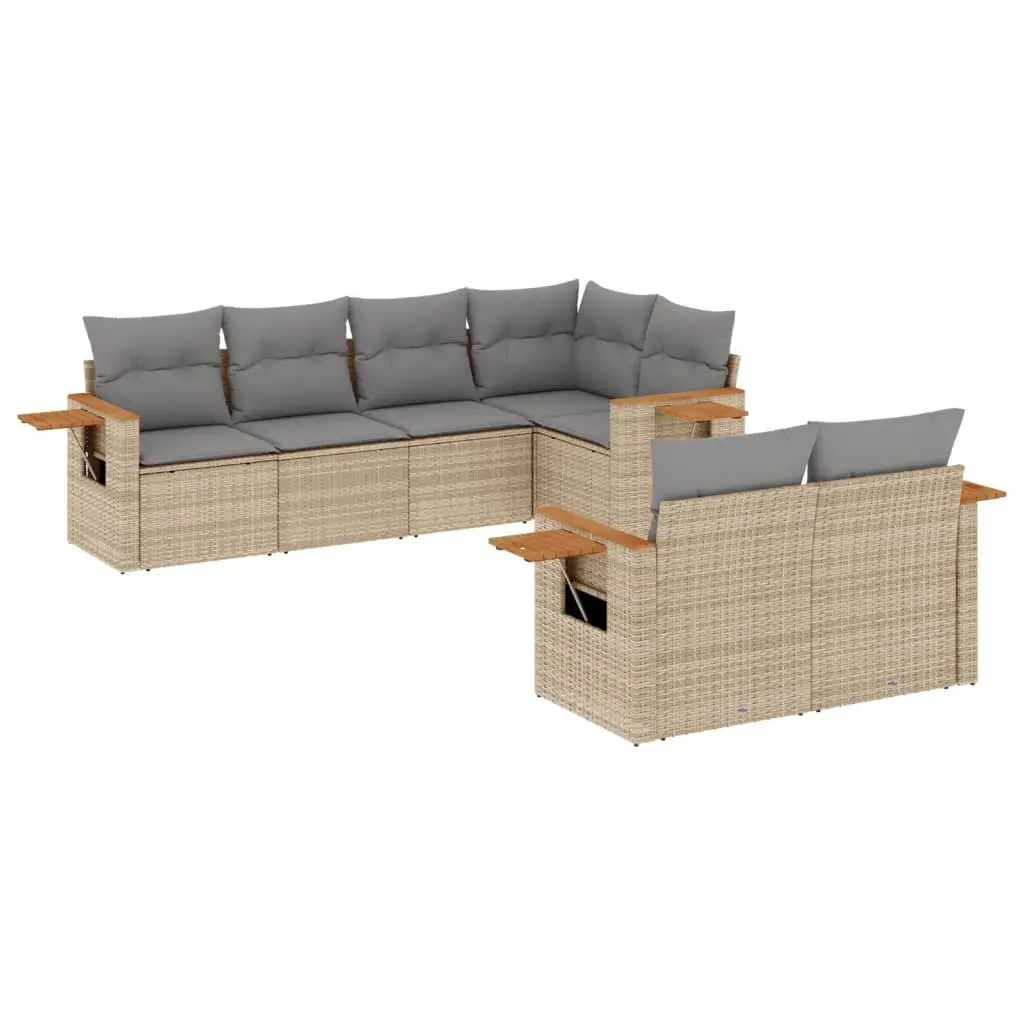 Garden Sofa Set Poly Rattan 7 Piece Beige Modular Outdoor Furniture