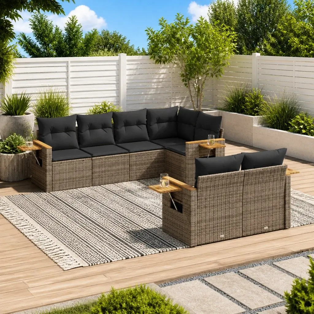 Garden Sofa Set PE Rattan 7 Piece Modular Grey Outdoor Furniture