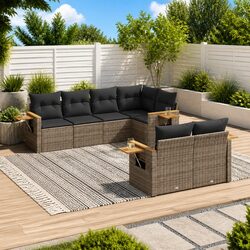 7-Piece Grey Poly Rattan Garden Sofa Set for Outdoors
