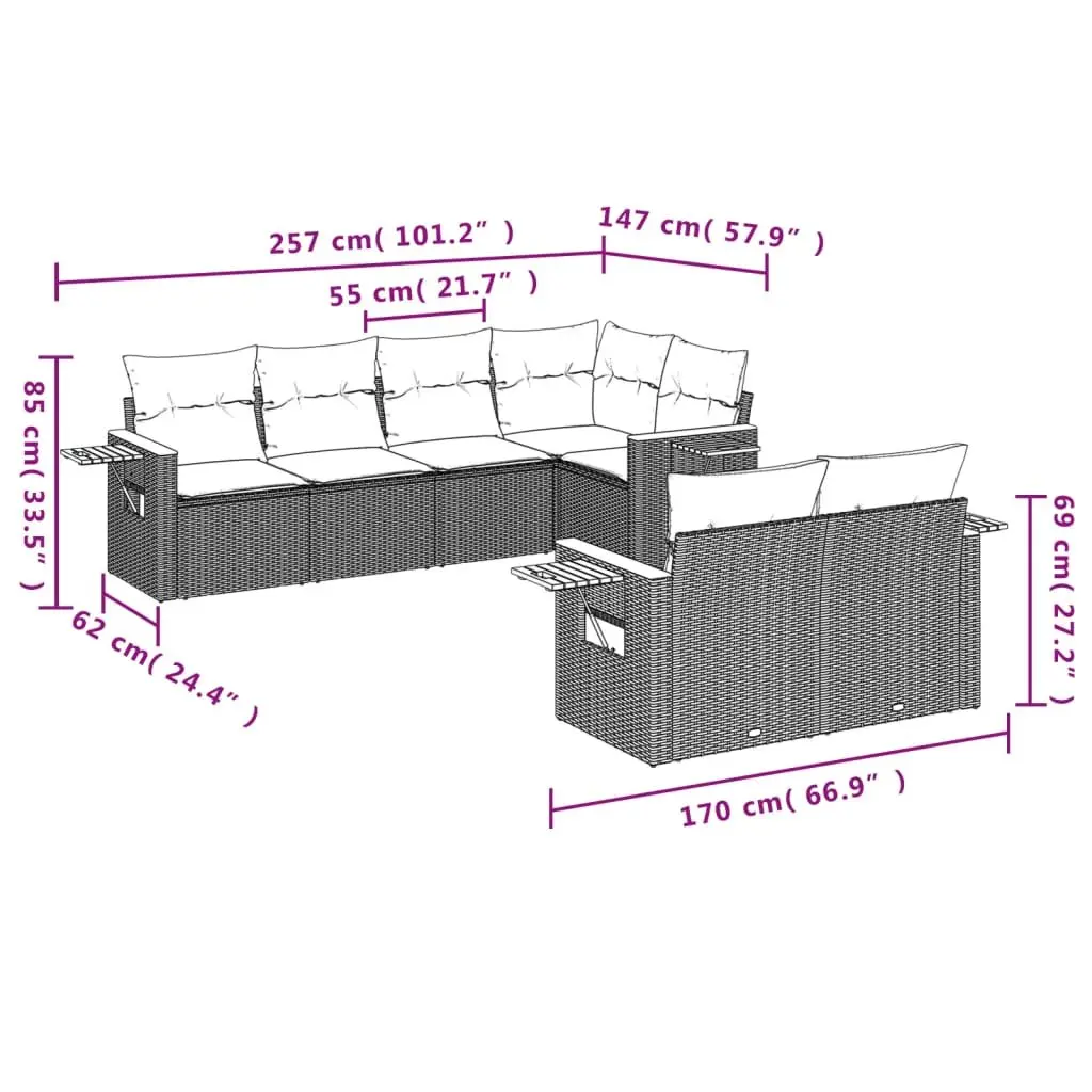 Garden Sofa Set PE Rattan 7 Piece Modular Grey Outdoor Furniture