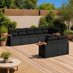 8 Piece Modular Black Poly Rattan Garden Sofa Set