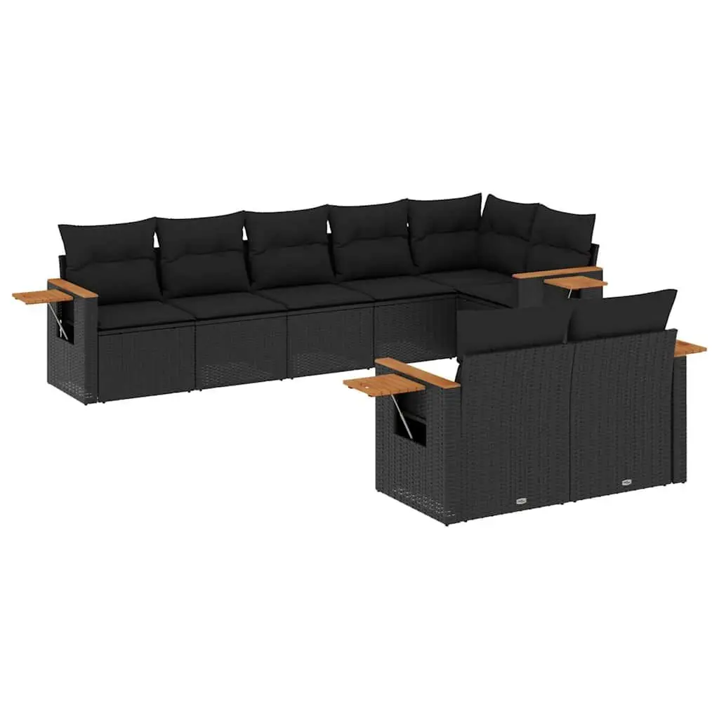 8 Piece Modular Black Poly Rattan Garden Sofa Set
