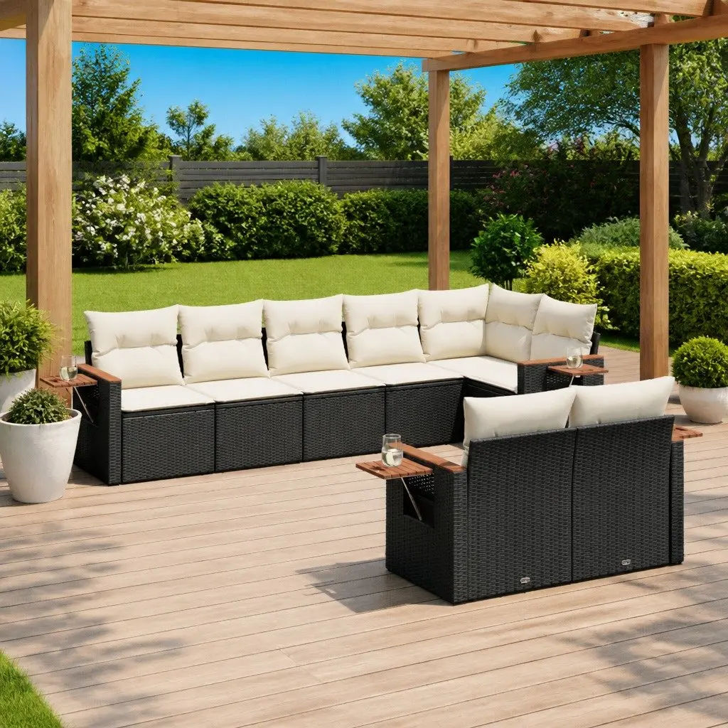 Garden Sofa Set PE Rattan 8 Piece Modular Outdoor Furniture Black