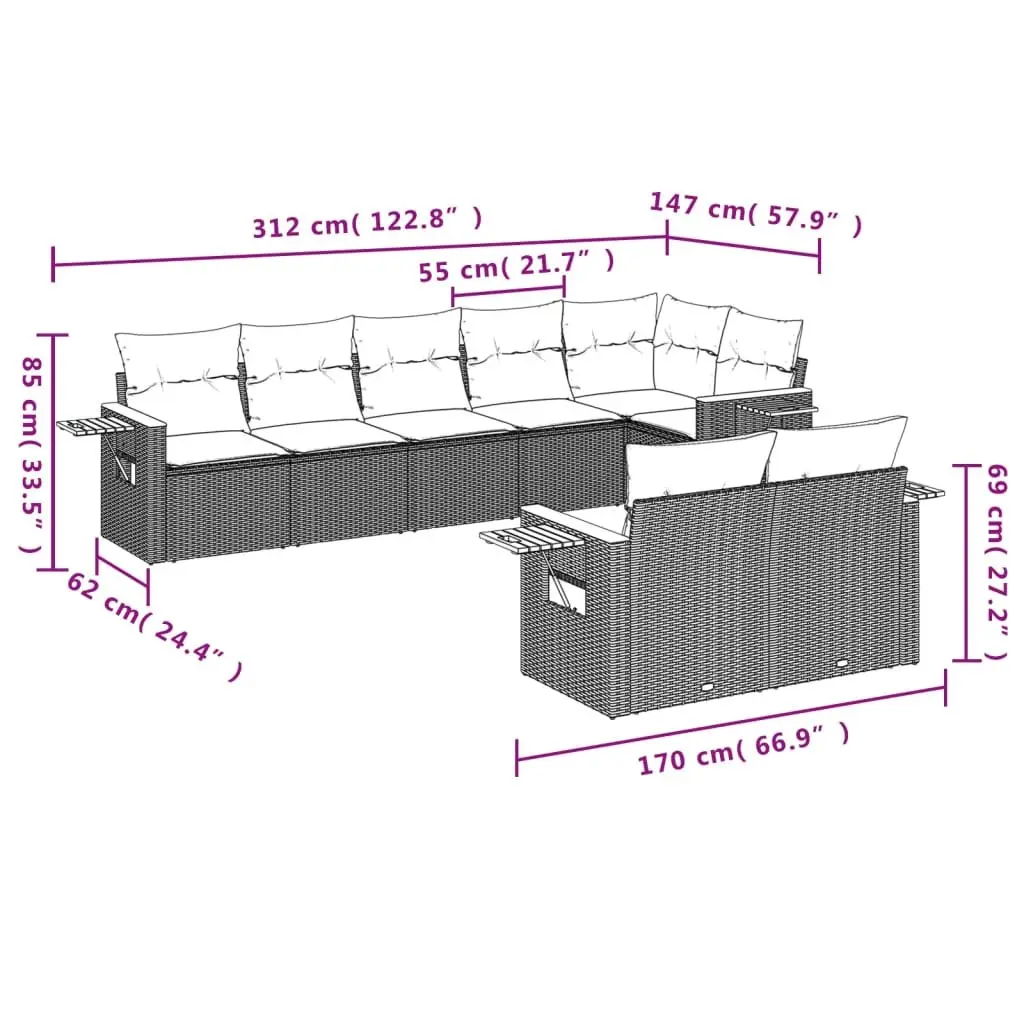8-Piece Modular Outdoor Sofa Set in Beige Poly Rattan