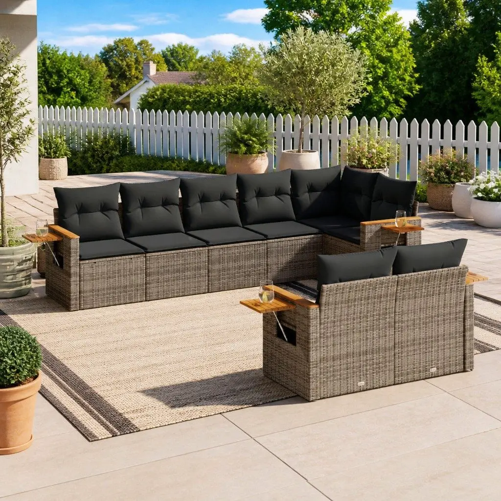 Garden Sofa Set PE Rattan 8 Piece Modular Outdoor Furniture Grey