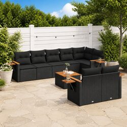 9-Piece Black Outdoor Sofa Set with Cushions