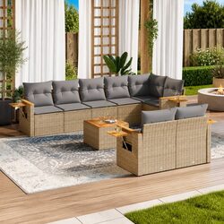Sturdy 9 Piece Garden Sofa Set with Cushions in Beige