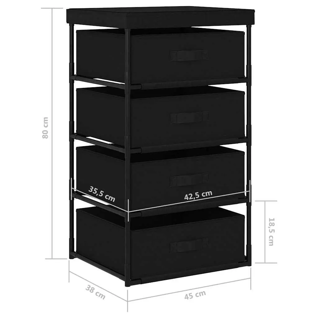 Black Storage Rack with 4 Fabric Baskets