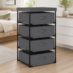 Grey Storage Rack with 4 Removable Fabric Baskets