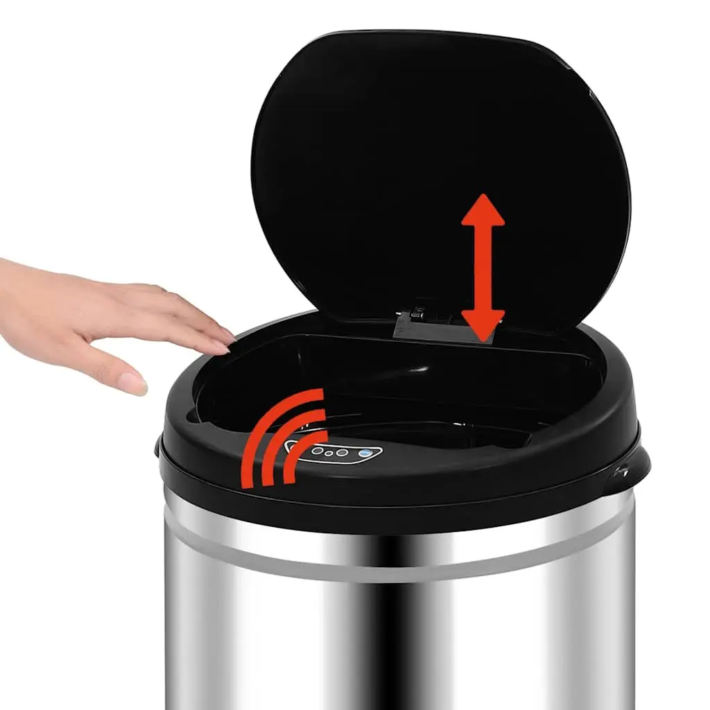 40L Touchless Silver Trash Can with Sensor