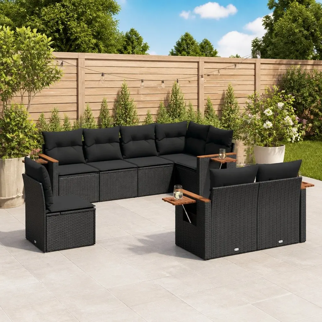 Garden Sofa Set PE Rattan 8 Piece Outdoor Furniture Patio Seating Black