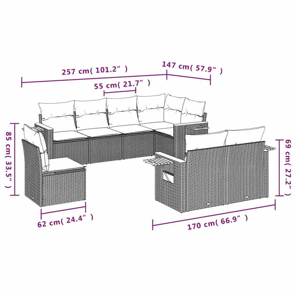 Garden Sofa Set PE Rattan 8 Piece Outdoor Furniture Patio Seating Black