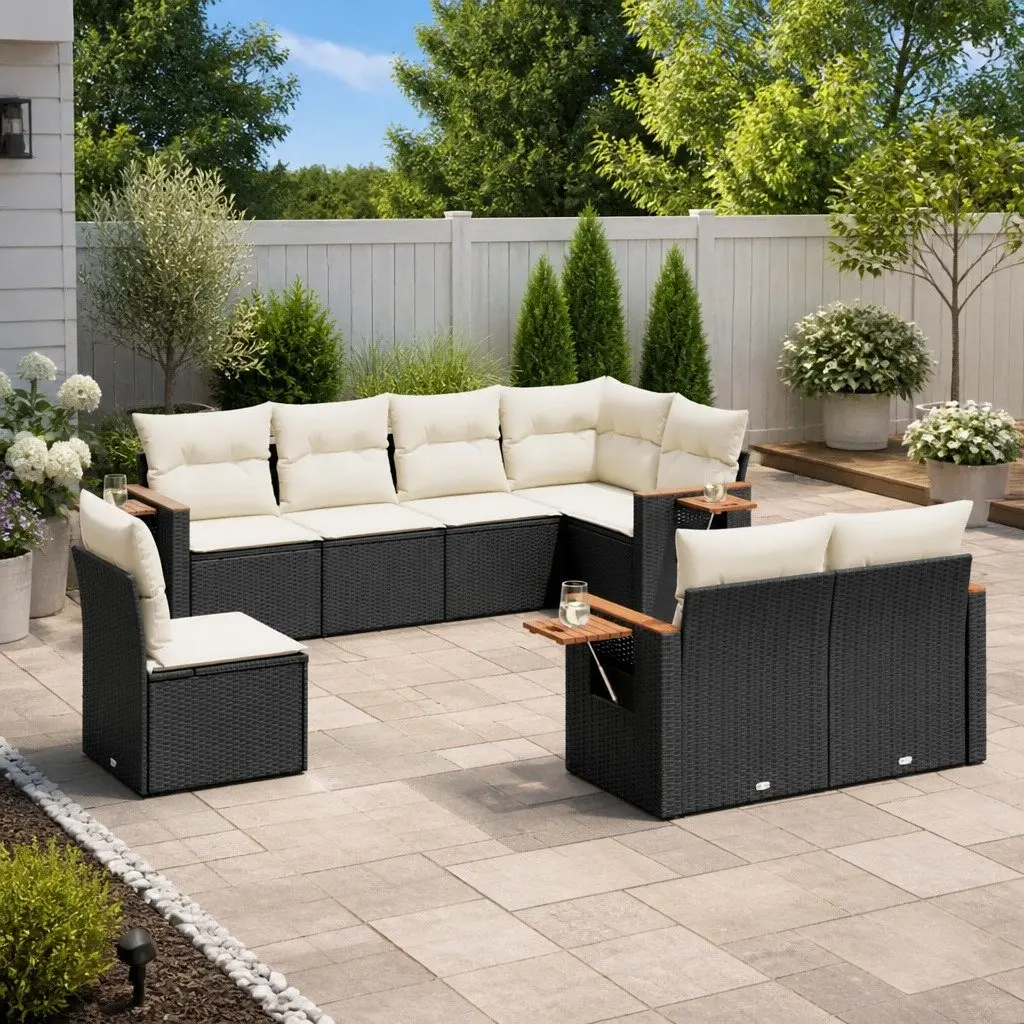 Garden Sofa Set PE Rattan 8 Piece Modular Outdoor Furniture Black