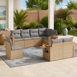 Beige 8-Piece Outdoor Garden Sofa Set with Cushions
