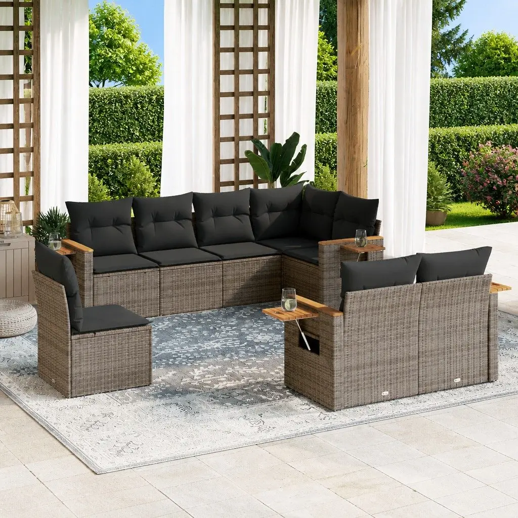 Garden Sofa Set PE Rattan 8 Piece Modular Grey Outdoor Furniture