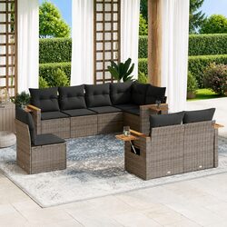 8-Piece Outdoor Grey Poly Rattan Garden Sofa Set