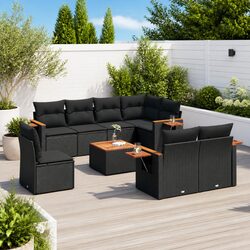Stylish 9-Piece Black Poly Rattan Garden Sofa Set