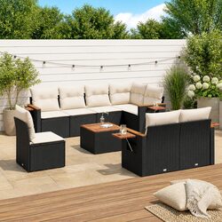 9-Piece Outdoor Garden Sofa Set in Black Poly Rattan