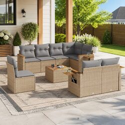 Premium 9 Piece Garden Sofa Set with Cushions in Beige