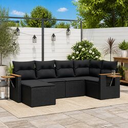 Durable 6 Piece Black Garden Sofa Set with Cushions