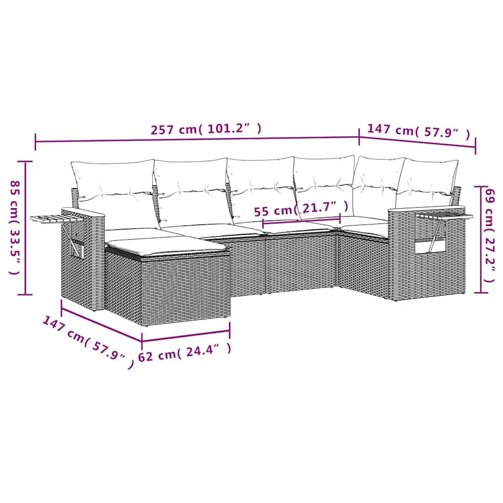 Garden Sofa Set PE Rattan 6 Piece Outdoor Furniture Modular with Cushions Black