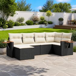 Durable 6 Piece Black Poly Rattan Outdoor Sofa Set