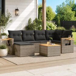 7 Piece Grey Garden Sofa Set with Cushions for Outdoors