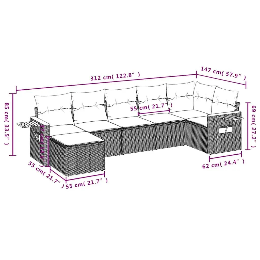 Garden Sofa Set PE Rattan 7 Piece Modular Black Outdoor Patio Furniture